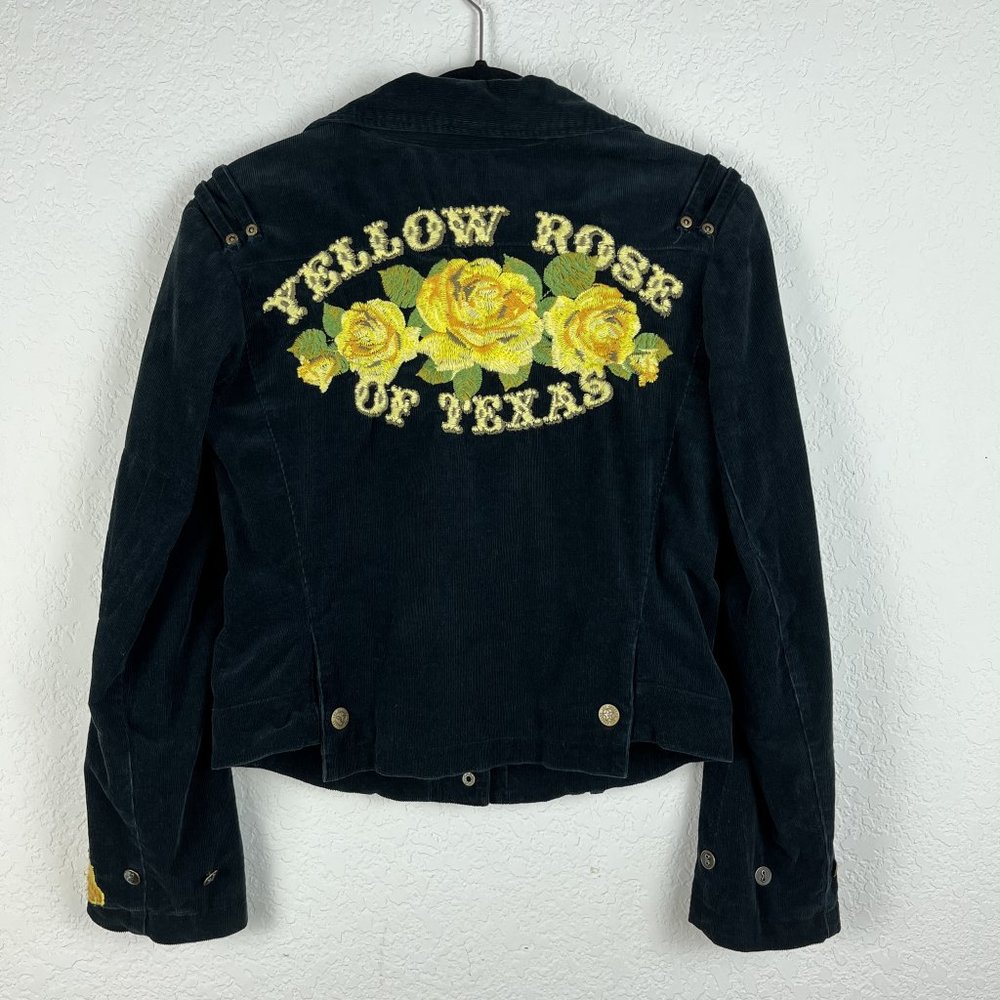 Johnny Was Embroidered Corduroy "Yellow Rose of Texas" Jacket Size XS Black Boho